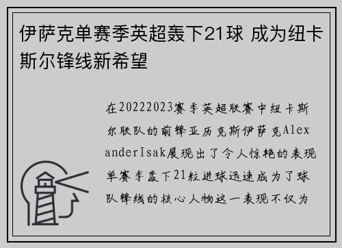 伊萨克单赛季英超轰下21球 成为纽卡斯尔锋线新希望